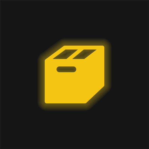 Box Cross View icono de neón brillante amarillo - Vector, Imagen