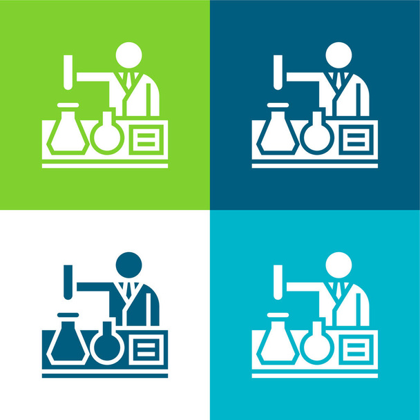 Bioengineering Lapos négy szín minimális ikon készlet - Vektor, kép