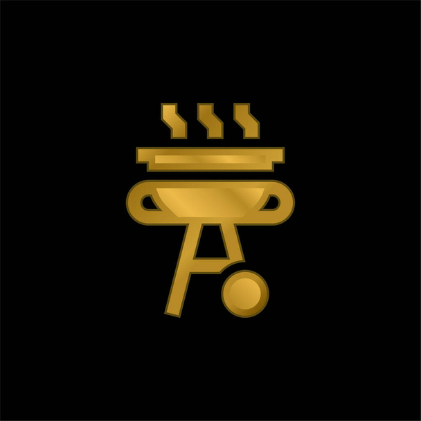 Barbecue plaqué or icône métallique ou logo vecteur - Vecteur, image