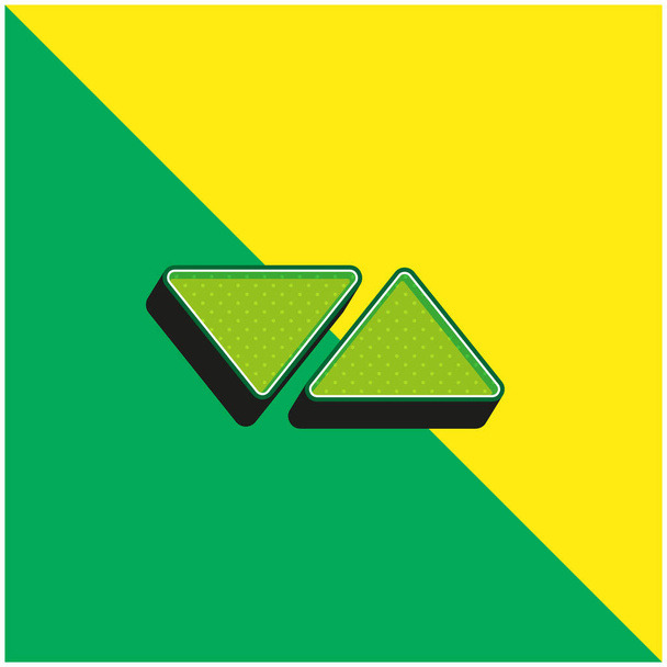 Nyíl háromszögek mutató ellentétes oldalon Zöld és sárga modern 3D vektor ikon logó - Vektor, kép