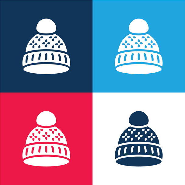 Beanie blue and red four color minimal icon set - Vector, Image