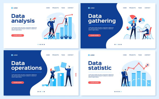Data analysis landing page. Statistical analyst team, business growth strategy, statistics concept. Data research web page template vector set - Vector, Image