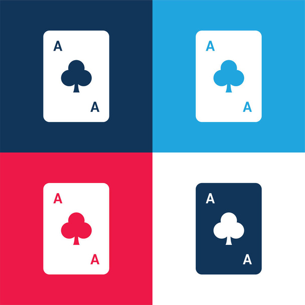 Ace Of Clubs sininen ja punainen nelivärinen minimaalinen kuvakesarja - Vektori, kuva