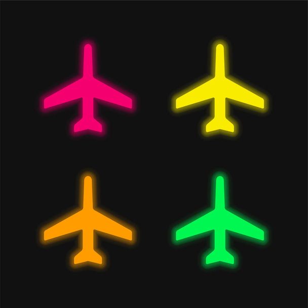 Lentokone osoittaa ylös nelivärinen hehkuva neon vektori kuvake - Vektori, kuva