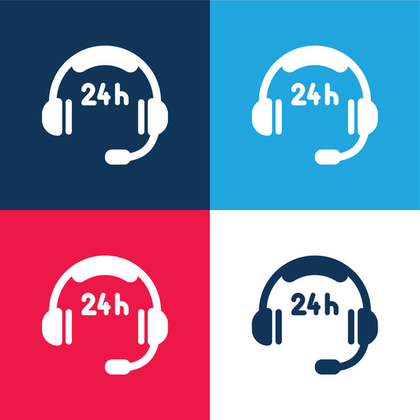 24 horas Costumer serviço azul e vermelho quatro cores conjunto de ícones mínimos - Vetor, Imagem
