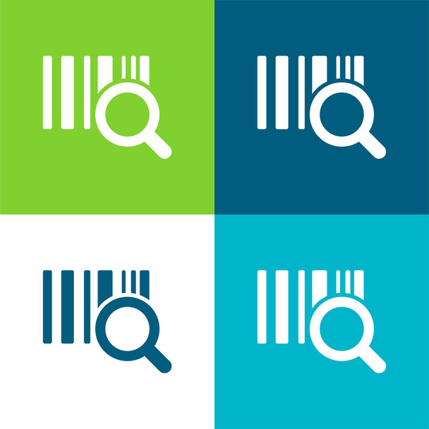 Barscode con una lente d'ingrandimento Simbolo di affari piatto quattro colori minimo set di icone - Vettoriali, immagini