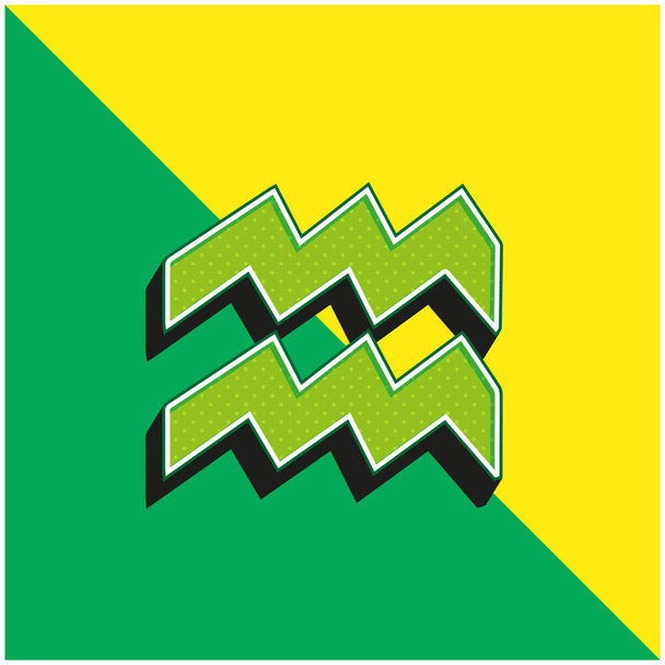 Vízöntő Asztrológiai jel Zöld és sárga modern 3D vektor ikon logó - Vektor, kép
