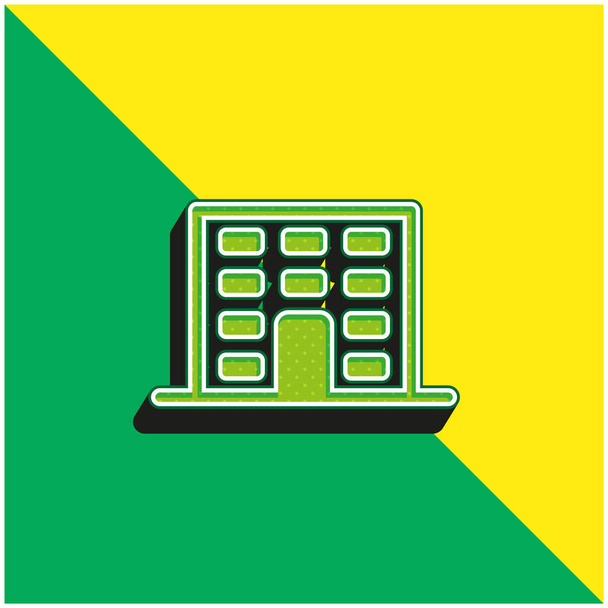 Apartman Binası Yeşil ve Sarı 3D vektör simgesi - Vektör, Görsel