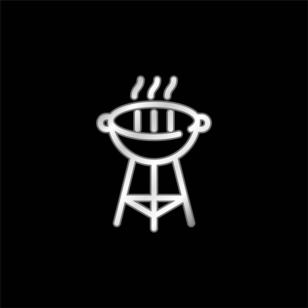 Barbecue Grill silver plated metallic icon - Vector, Image