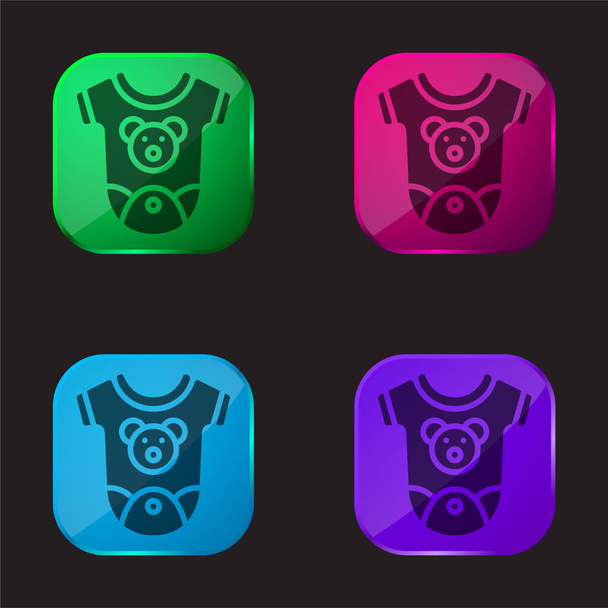 Baby Clothes four color glass button icon - Vector, Image