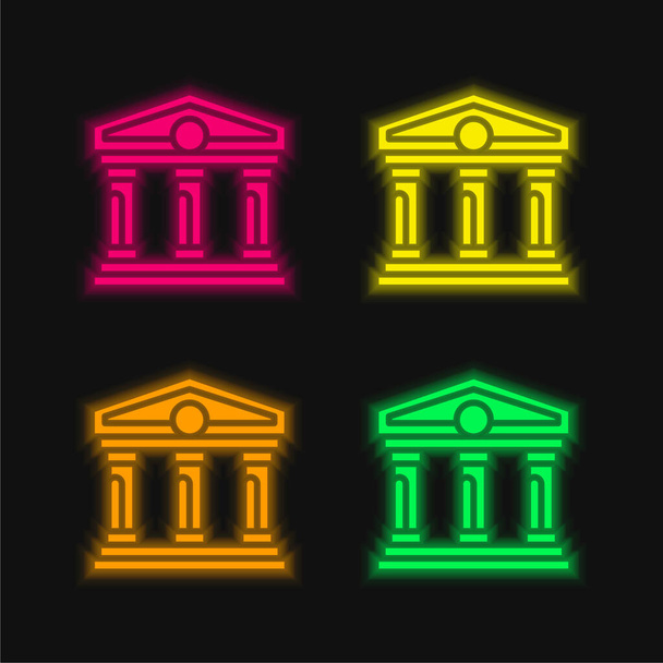 Banco quatro cor brilhante ícone vetor de néon - Vetor, Imagem