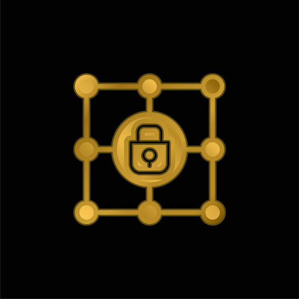 Blockchain plaqué or icône métallique ou logo vecteur - Vecteur, image