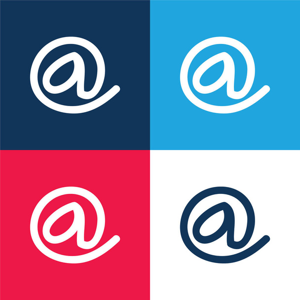 Arroba Disegnato a mano Simbolo blu e rosso quattro colori minimo set di icone - Vettoriali, immagini