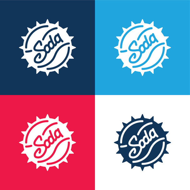 Bottle Cap blue and red four color minimal icon set - Vector, Image