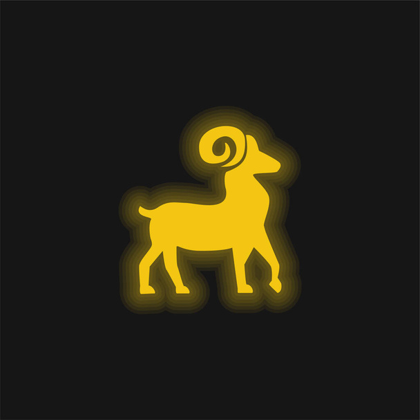 牡羊座シンボル黄色の輝くネオンアイコン - ベクター画像
