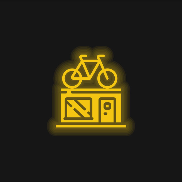 自転車ショップ黄色輝くネオンアイコン - ベクター画像