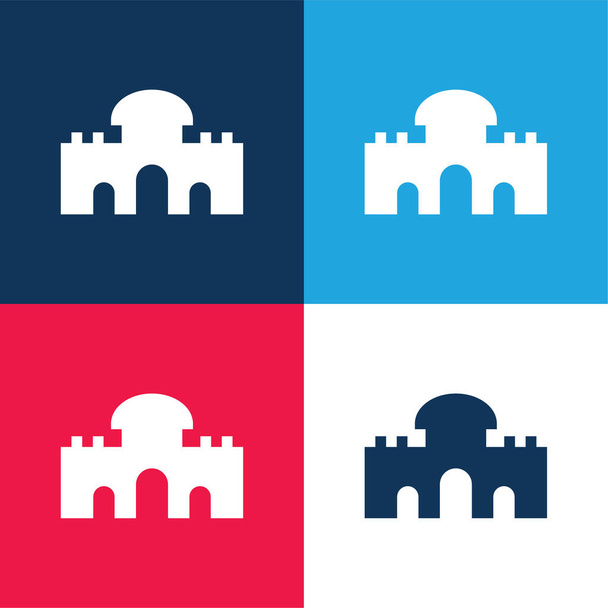 Alcala Gate blue and red four color minimal icon set - Vector, Image
