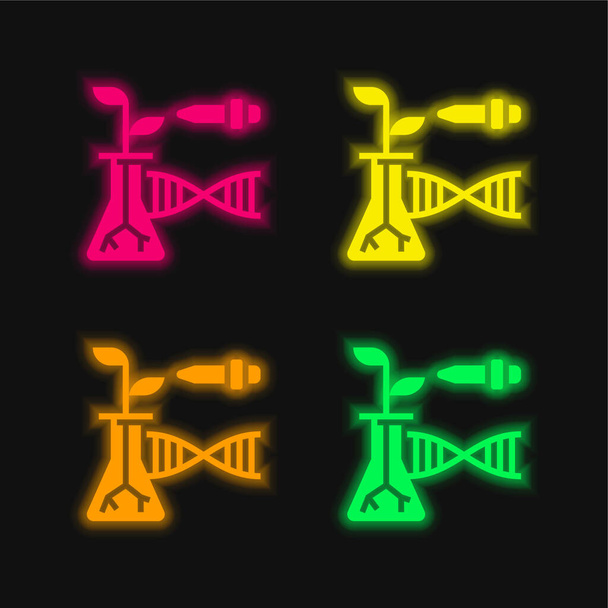 Биотехнология 4-цветный светящийся неоновый вектор - Вектор,изображение
