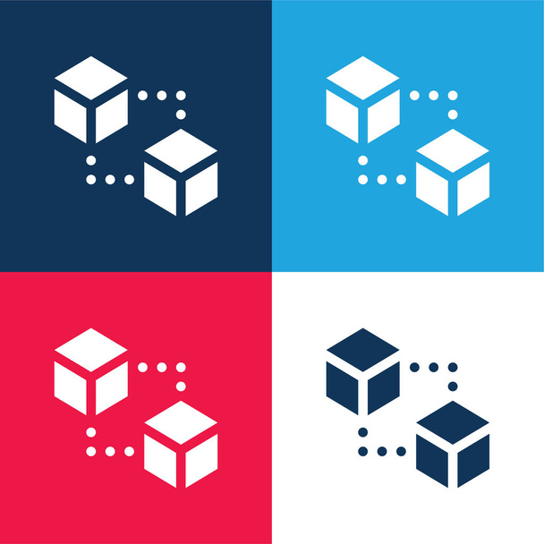 Blokkok kék és piros négy szín minimális ikon készlet - Vektor, kép