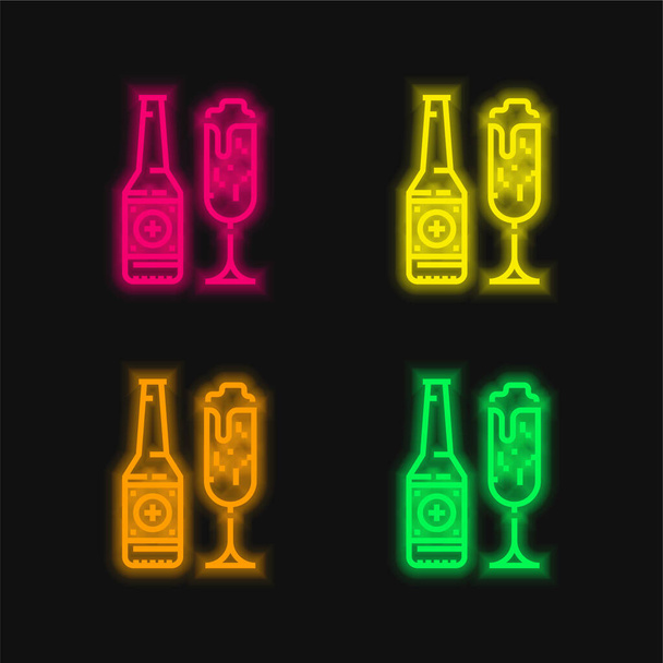 Cerveja quatro cores brilhante ícone vetor de néon - Vetor, Imagem