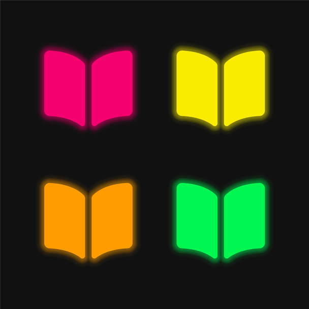Boek Opened Filled Reading Tool vier kleuren gloeiende neon vector pictogram - Vector, afbeelding