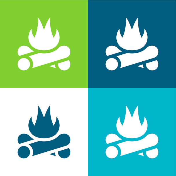 Bonfire Flat cztery kolory minimalny zestaw ikon - Wektor, obraz