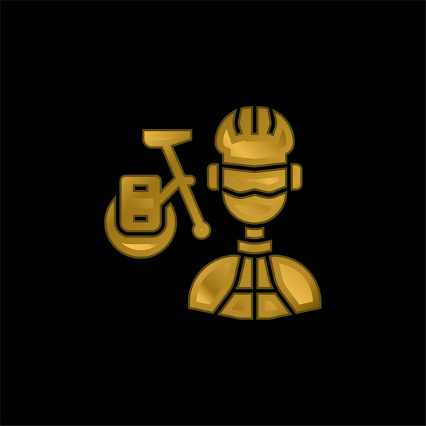 Biker gold plated metalic icon or logo vector - Vector, Image