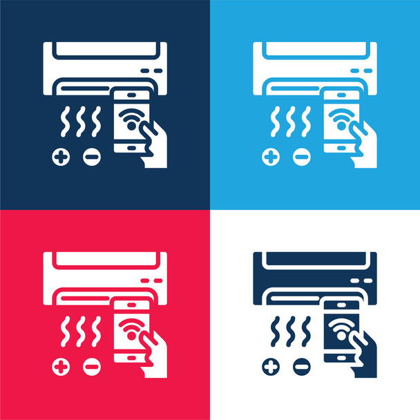 Air Conditioner blauw en rood vier kleuren minimale pictogram set - Vector, afbeelding