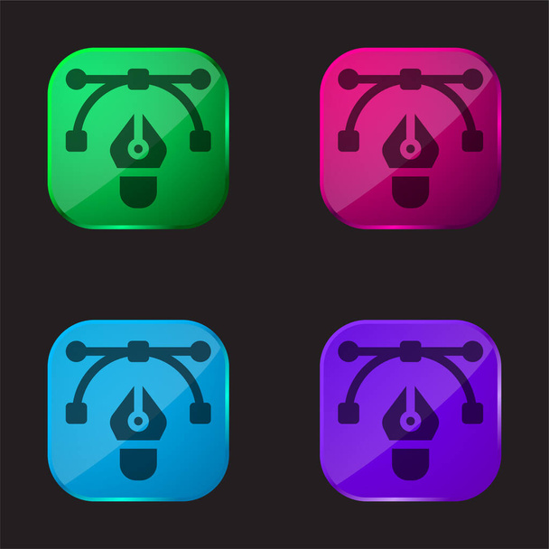 Bezier τέσσερις εικονίδιο κουμπί γυαλί χρώμα - Διάνυσμα, εικόνα