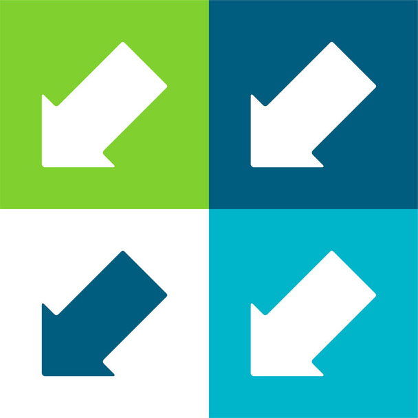 Flecha apuntando hacia abajo a la izquierda plana de cuatro colores mínimo icono conjunto - Vector, Imagen