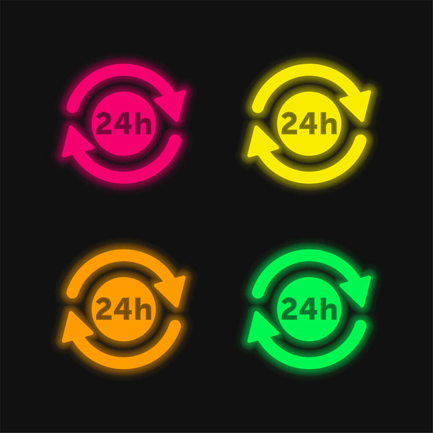 24 Ore Simbolo quattro colori incandescente icona al neon vettore - Vettoriali, immagini