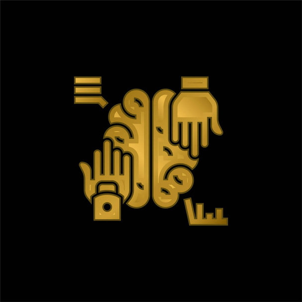 Inteligencia artificial chapado en oro icono metálico o logo vector - Vector, imagen