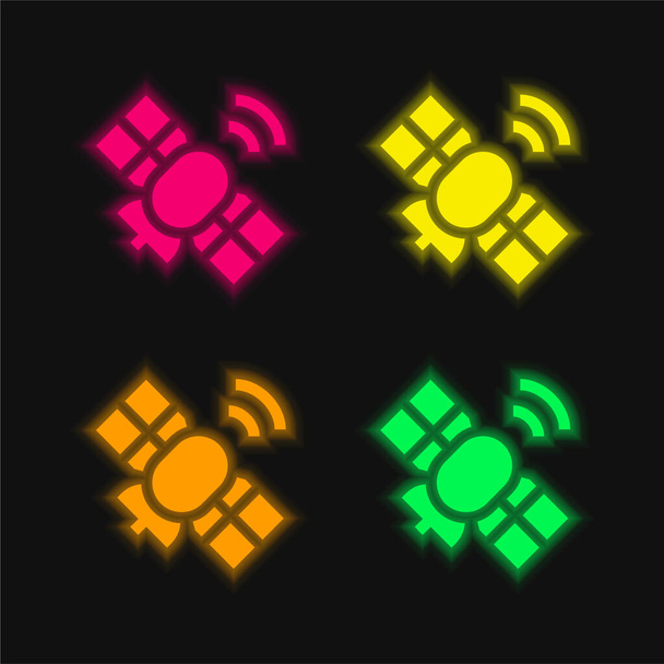 Antenne vier kleuren gloeiende neon vector pictogram - Vector, afbeelding