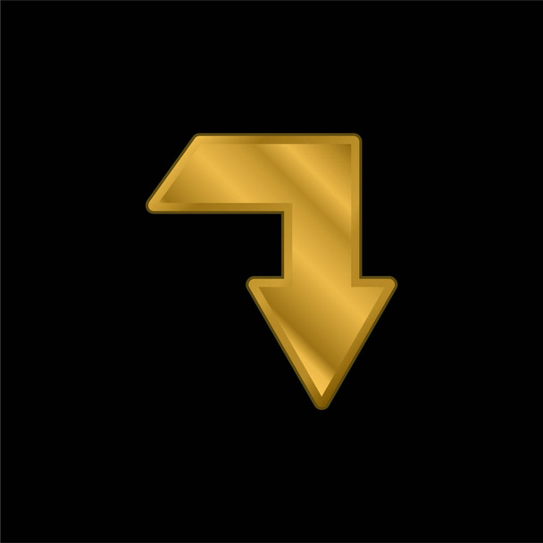 Seta para baixo ângulo de preenchimento quebrado banhado a ouro ícone metálico ou vetor logotipo - Vetor, Imagem