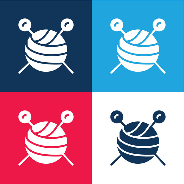 Ball Of Wool blue and red four color minimal icon set - Vector, Image
