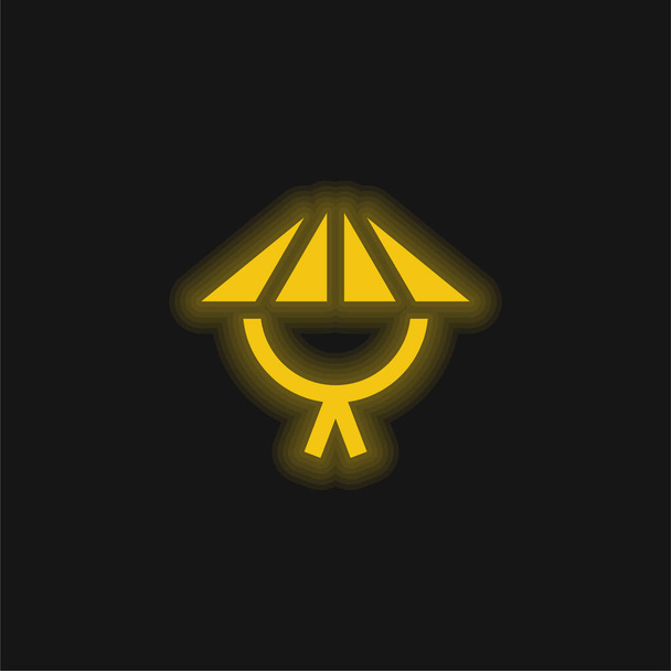 Bamboe Hoed geel gloeiende neon pictogram - Vector, afbeelding