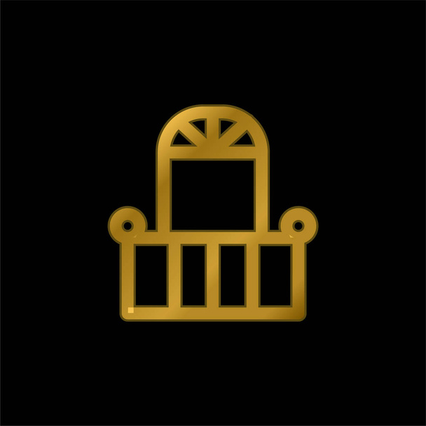 Balcón y puerta chapado en oro icono metálico o logo vector - Vector, Imagen