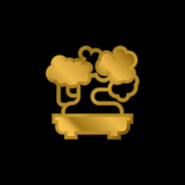Bonsai chapado en oro icono metálico o logo vector - Vector, imagen