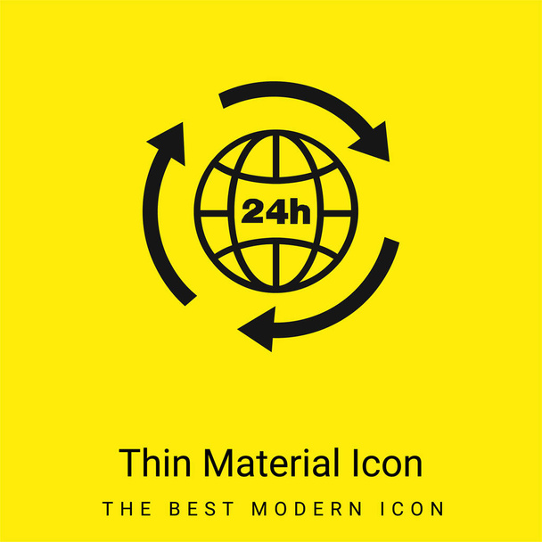 24 hodin Země mřížka symbol se šipkami kruh kolem minimální jasně žlutý materiál ikona - Vektor, obrázek
