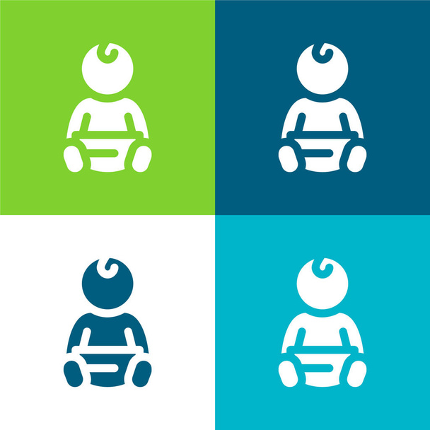 Conjunto de iconos mínimo de cuatro colores Baby Flat - Vector, Imagen