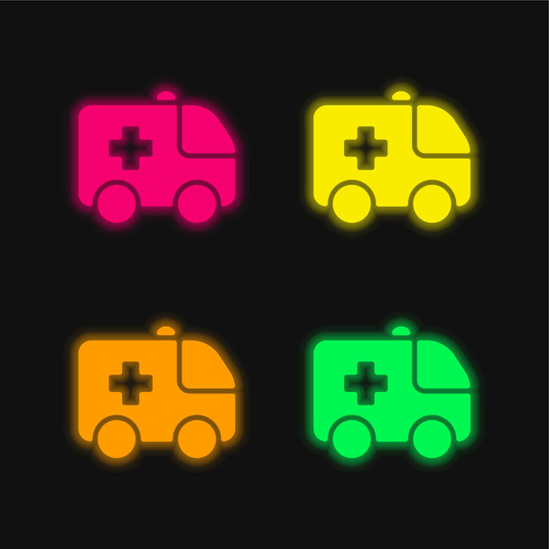 Ambulance čtyři barvy zářící neonový vektor ikona - Vektor, obrázek