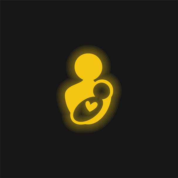 Baby And Mom yellow glowing neon icon - Vector, Image