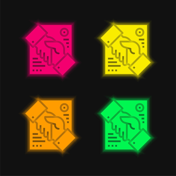 Overeenstemming vier kleuren gloeiende neon vector pictogram - Vector, afbeelding
