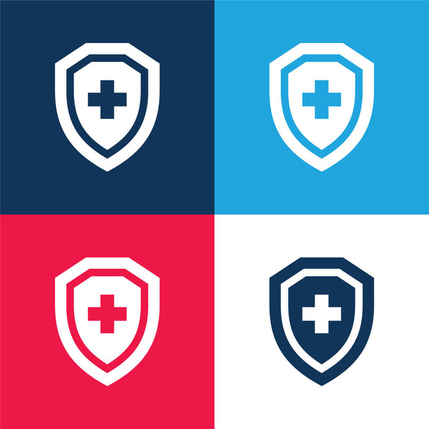Antivirus azul y rojo conjunto de iconos mínimo de cuatro colores - Vector, imagen