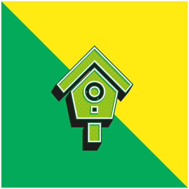 Kuş Evi Yeşil ve Sarı 3D vektör simgesi logosu - Vektör, Görsel