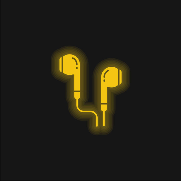 Airpods yellow glowing neon icon - Vector, Image