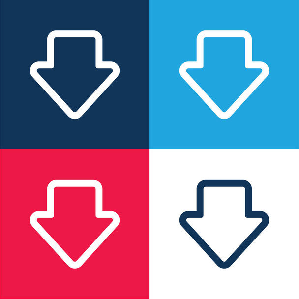 Seta Gross Outline Apontando para baixo azul e vermelho conjunto de ícones mínimos de quatro cores - Vetor, Imagem