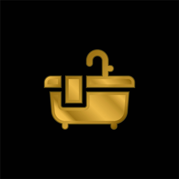 Bañera chapado en oro icono metálico o logo vector - Vector, Imagen