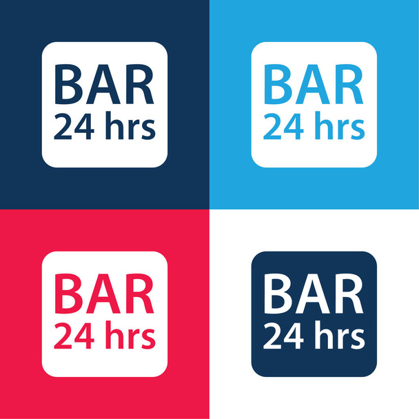 Bar 24 Hours Rounded Square Signal blue and red four color minimal icon set - Vector, Image
