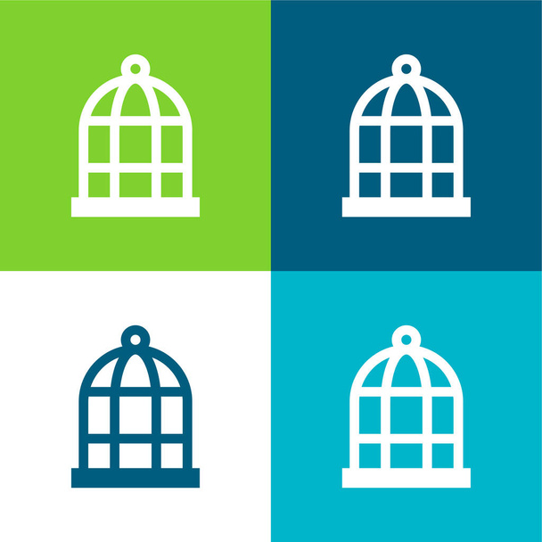 Bird Cage Set di icone minime piatte a quattro colori - Vettoriali, immagini